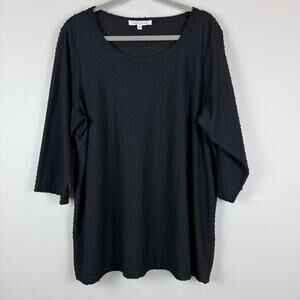 Rose & Olive Top Womens 1X Black Dotted Textured 3/4 Sleeve Pullover Minimalist